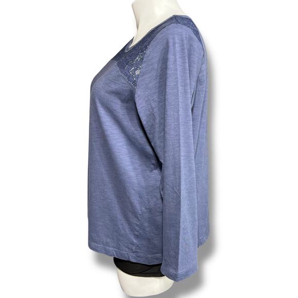 NorthCrest Womens Long Sleeve T Shirt Top Sheer Lace Shoulder Pullover Blue 2X - Picture 4 of 8